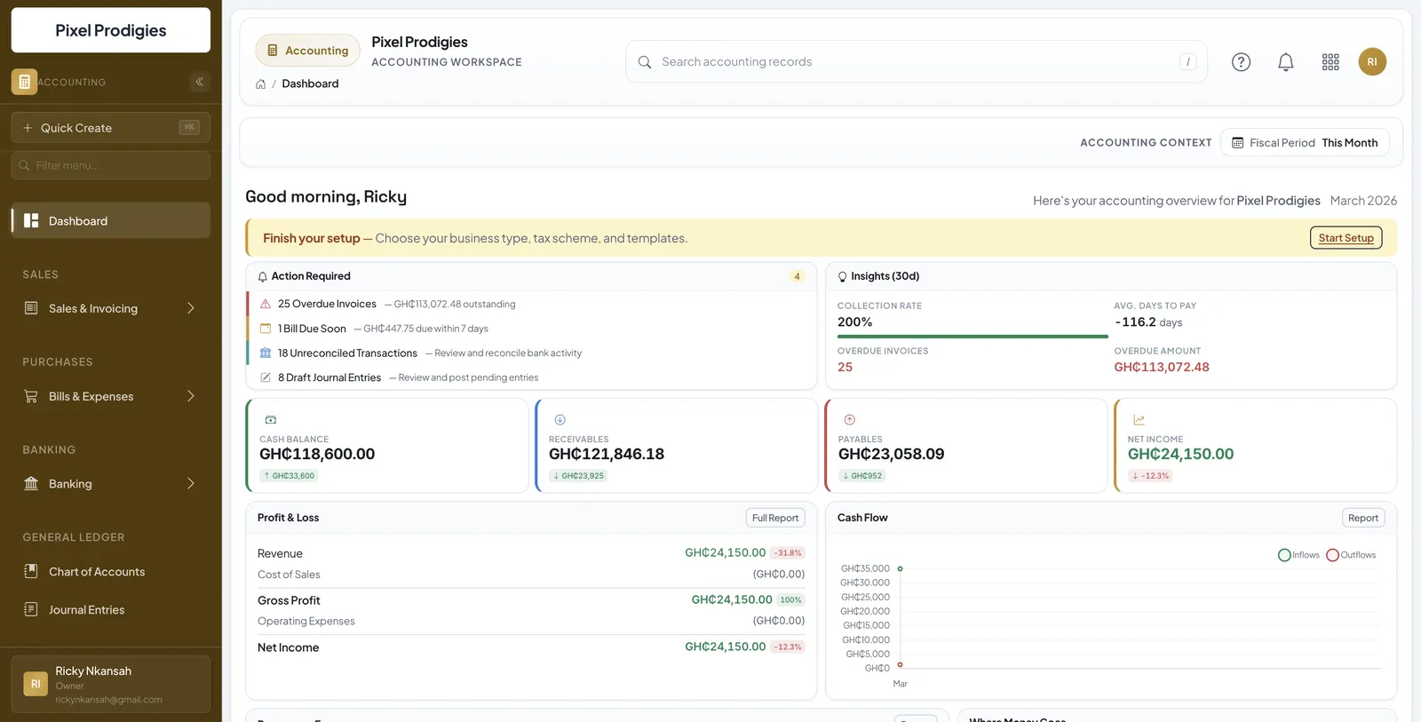 Accounting workspace in SikaBooks