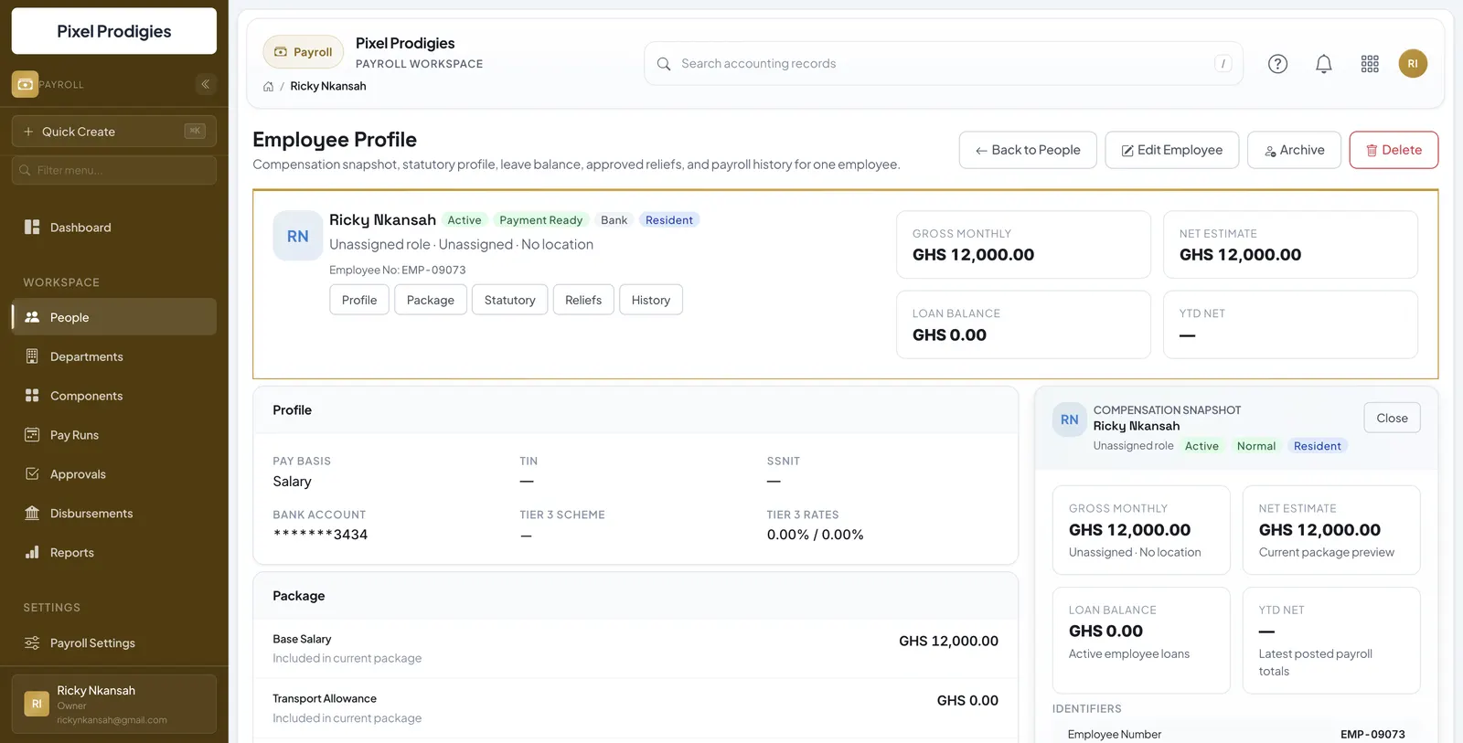 Payroll workspace in SikaBooks